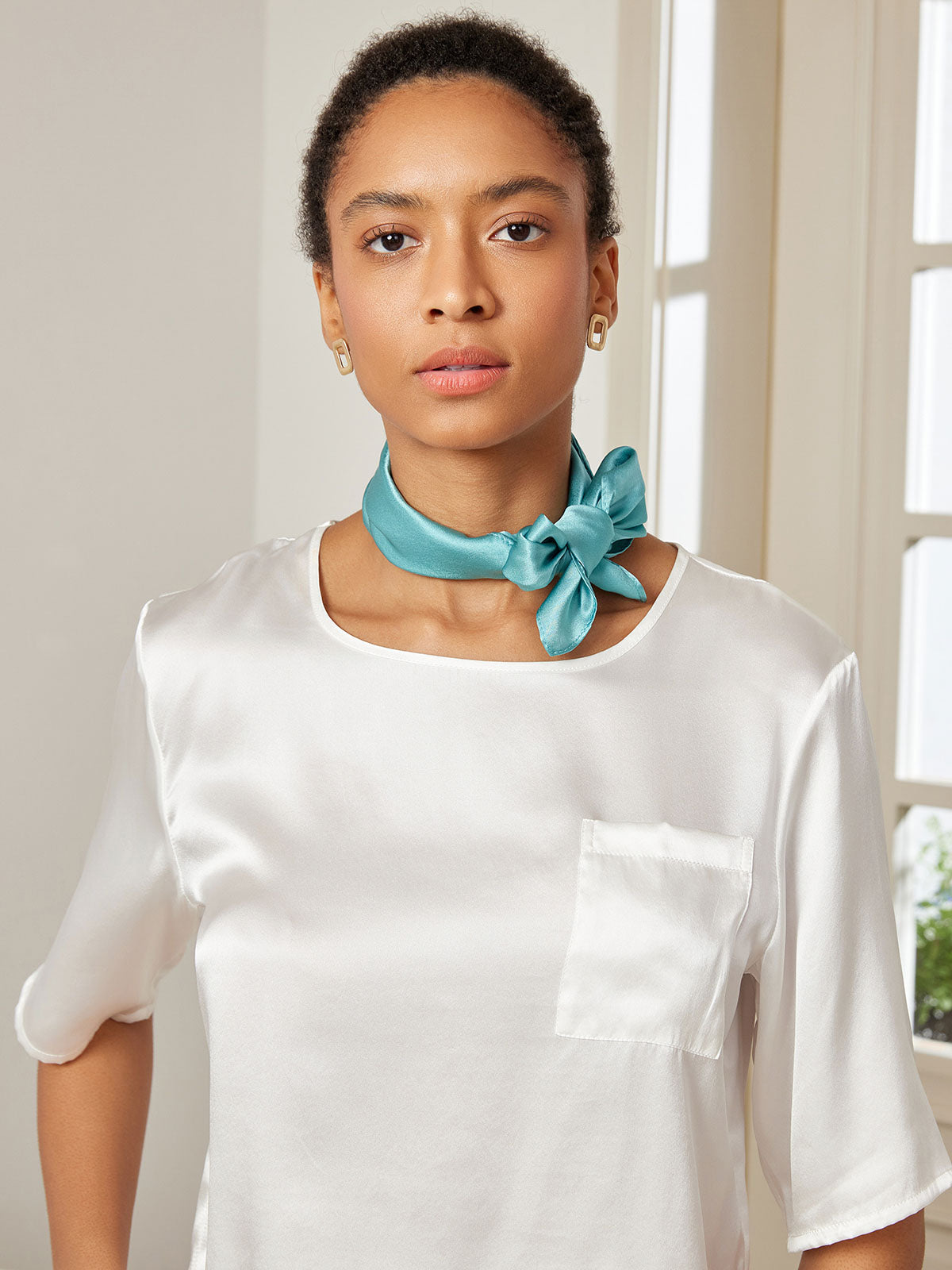 [Teal] SilkSilky Pure Silk Scarf 004