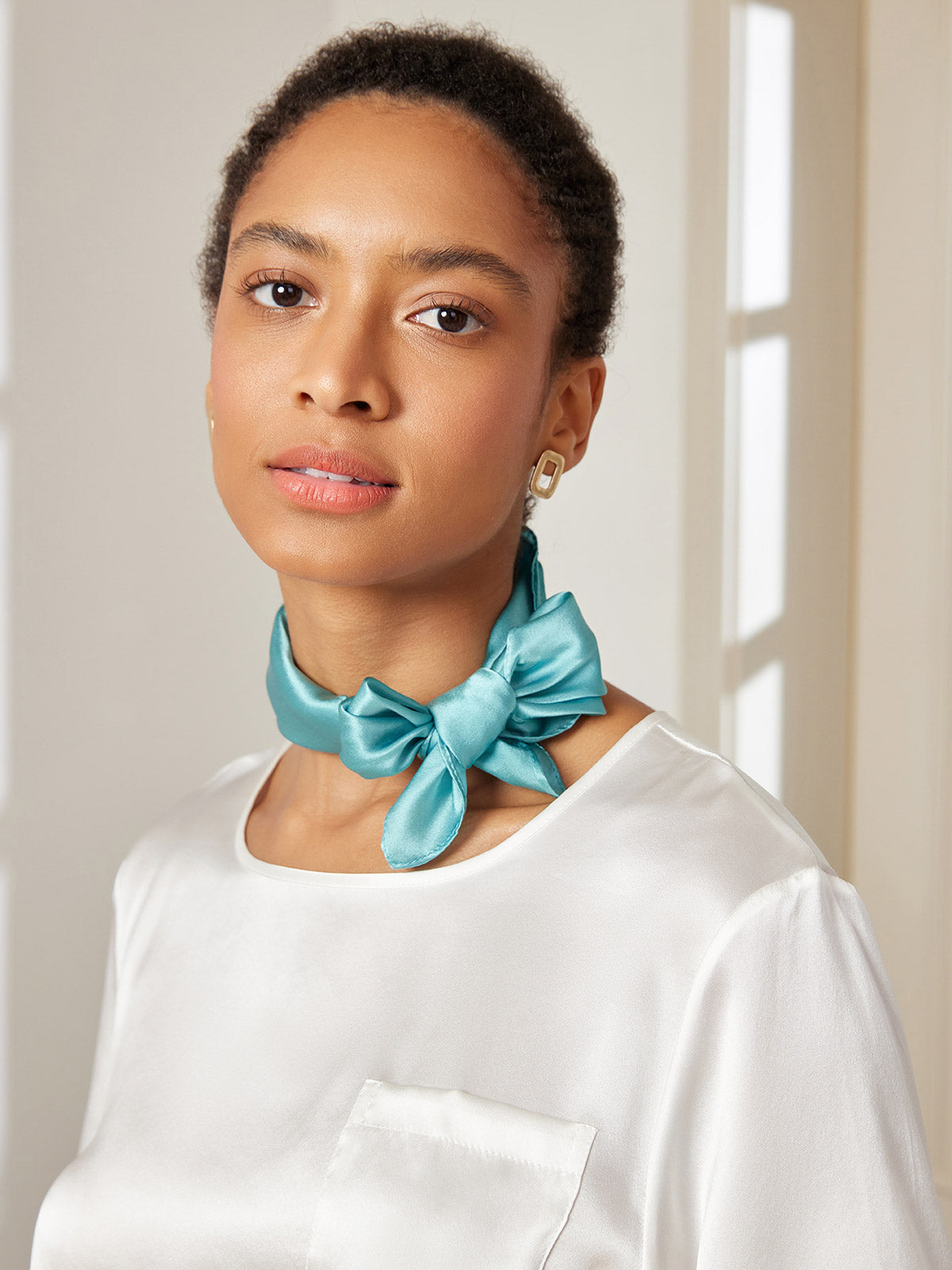 [Teal] SilkSilky Pure Silk Scarf 005