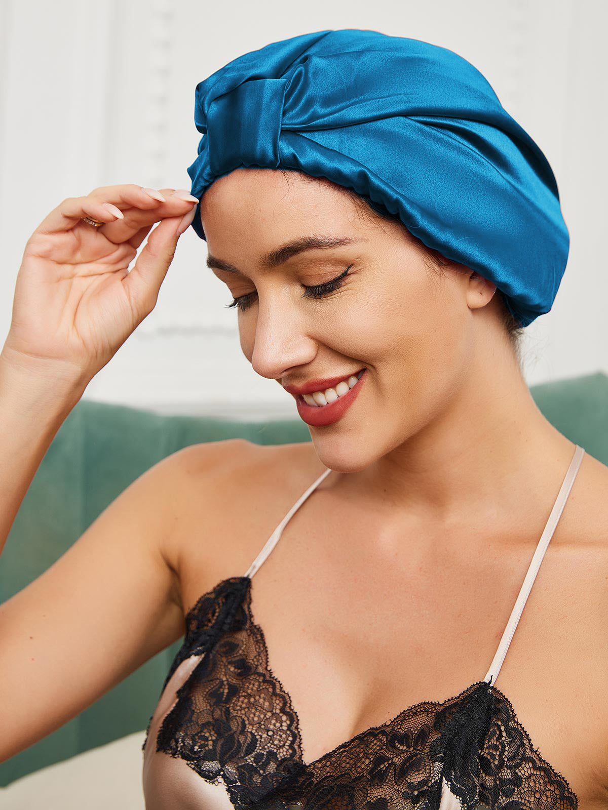 [Teal] SilkSilky Pure Silk Sleep Cap 001
