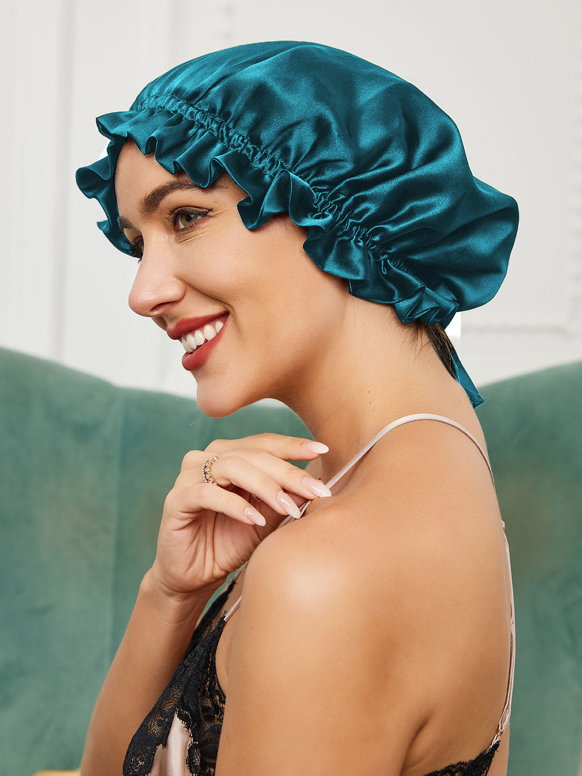 [Teal] SilkSilky Pure Silk Sleep Cap 001