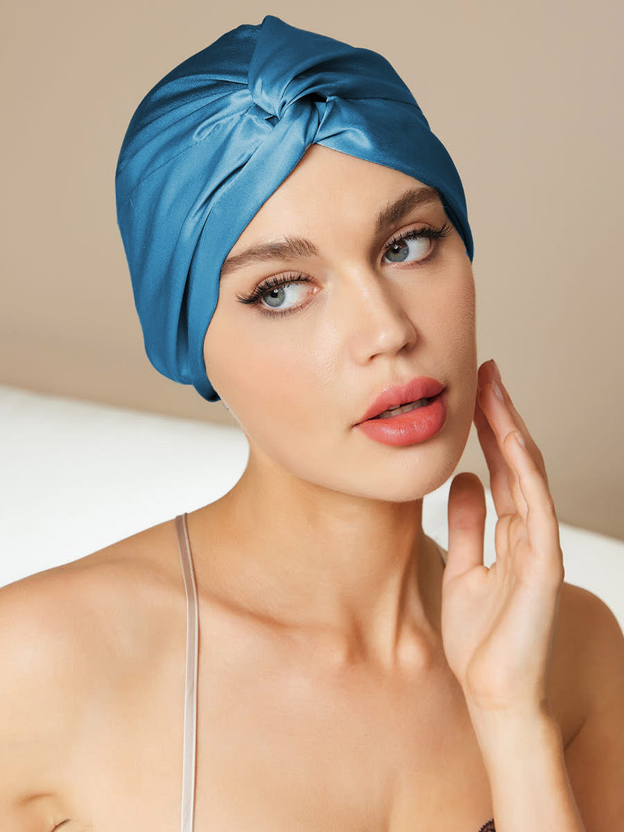 [Teal] SilkSilky Pure Silk Sleep Cap 001