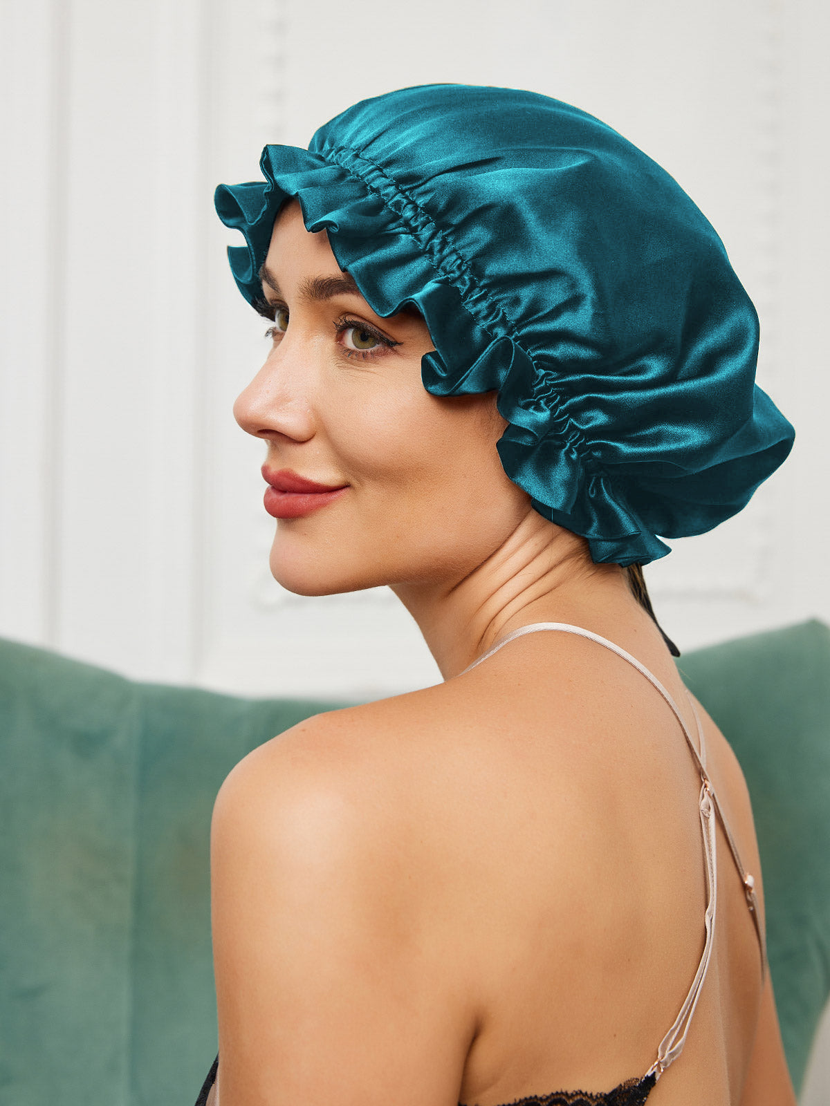[Teal] SilkSilky Pure Silk Sleep Cap 002