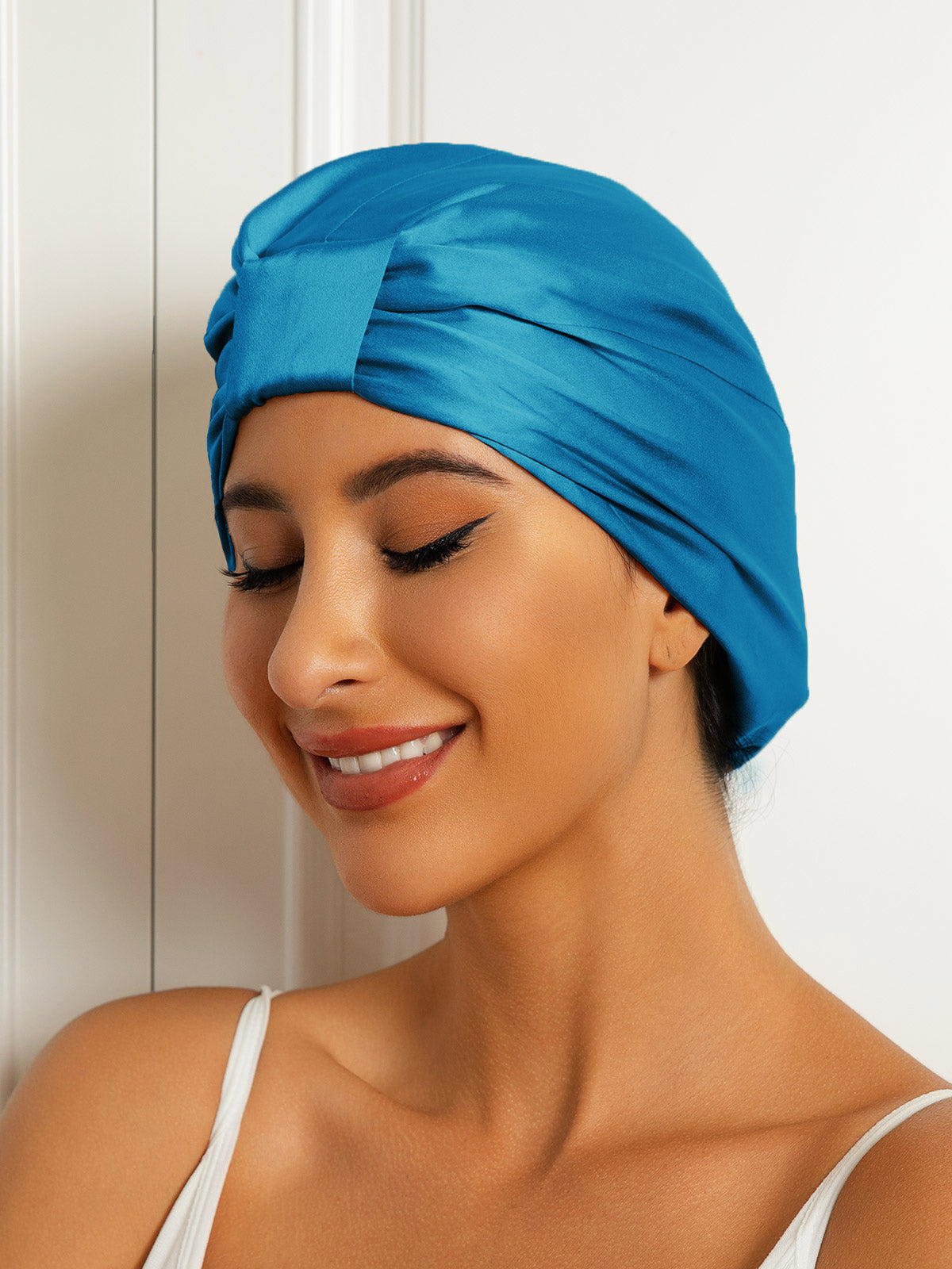 [Teal] SilkSilky Pure Silk Sleep Cap 002