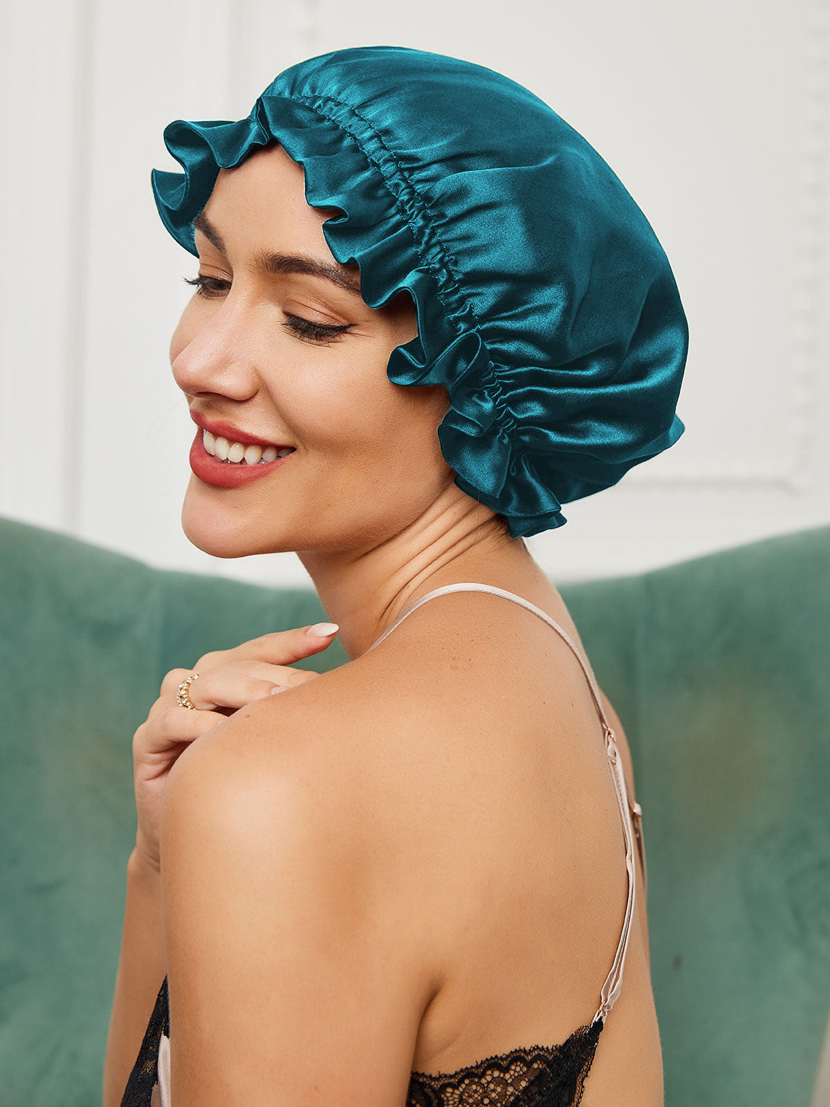 [Teal] SilkSilky Pure Silk Sleep Cap 003