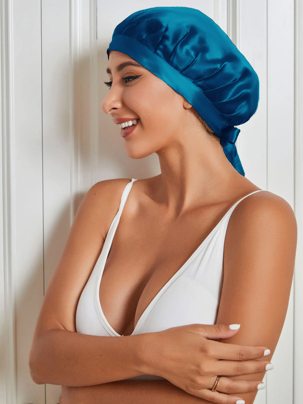 [Teal] SilkSilky Pure Silk Sleep Cap 004
