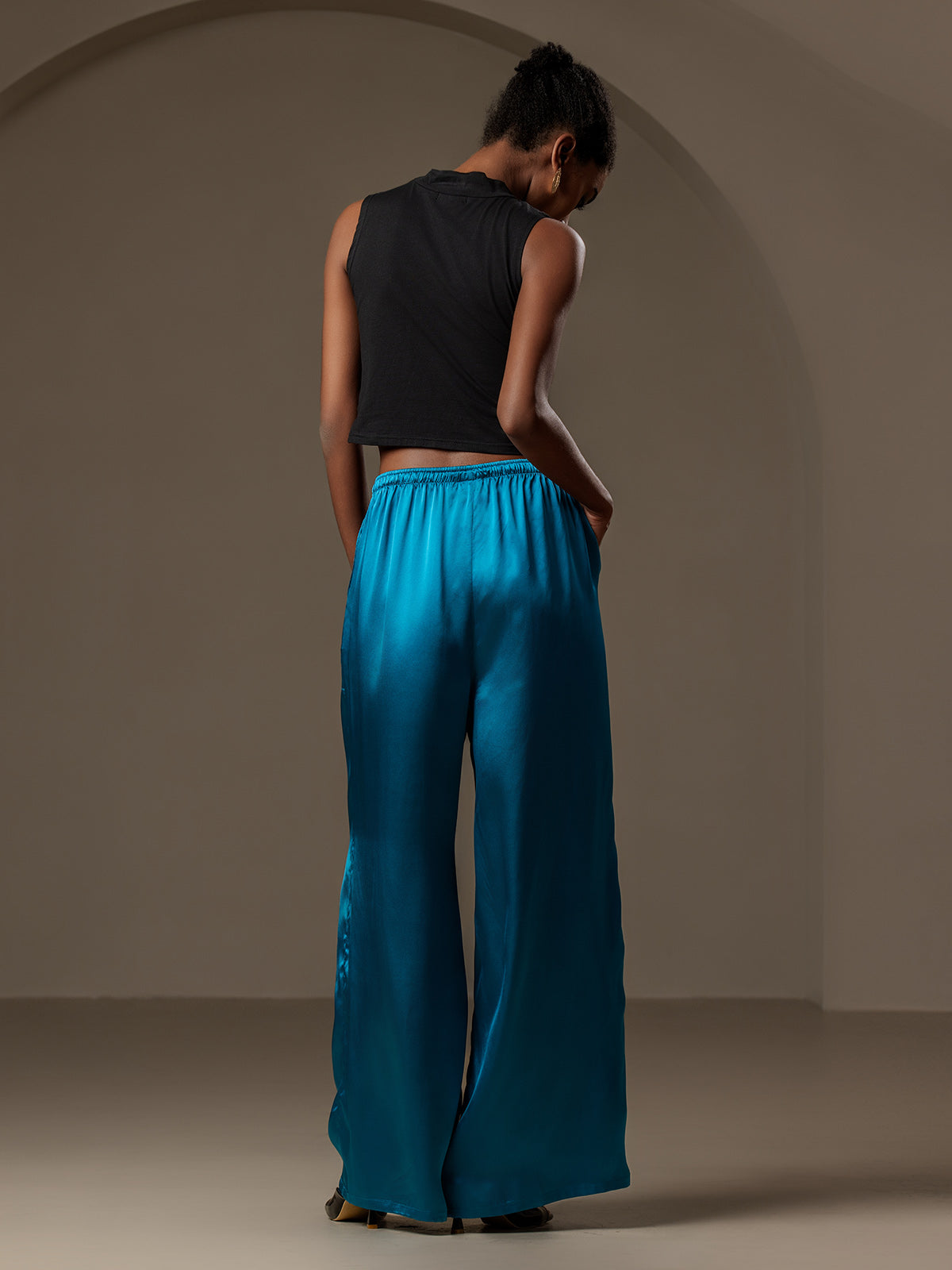 [Teal] SilkSilky  Pure Silk Womens Pants 002