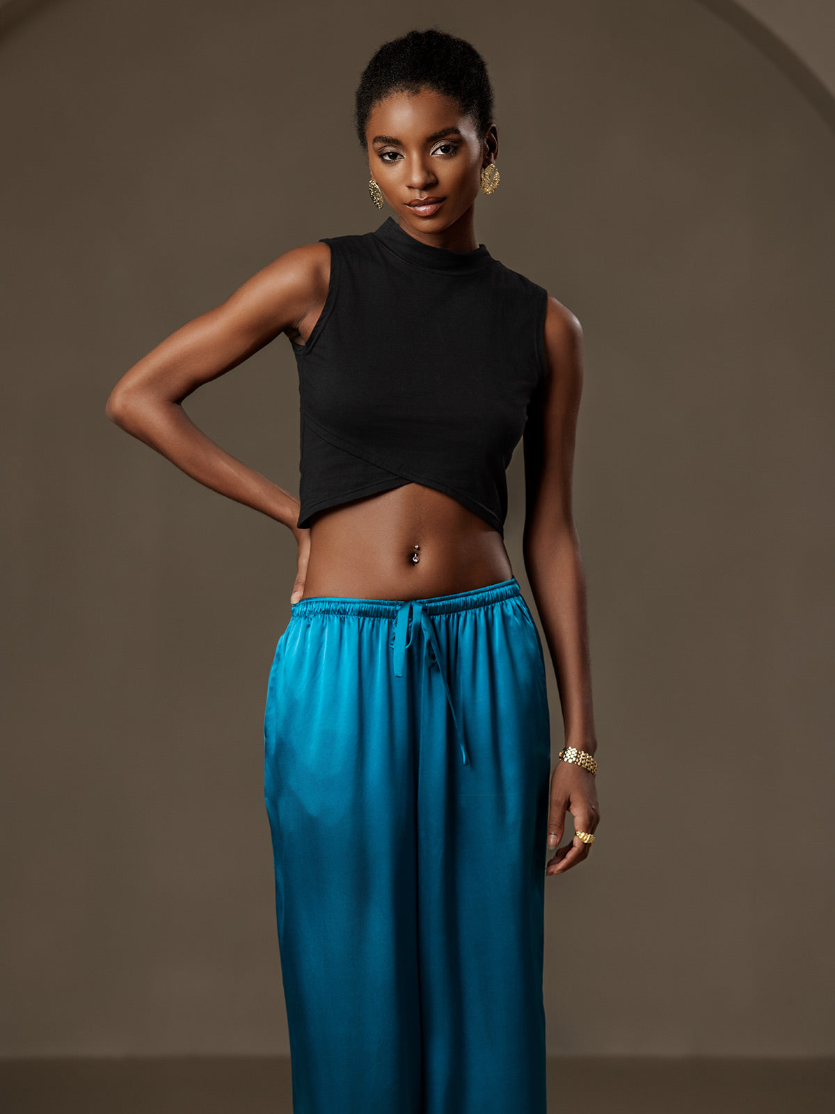 [Teal] SilkSilky  Pure Silk Womens Pants 003
