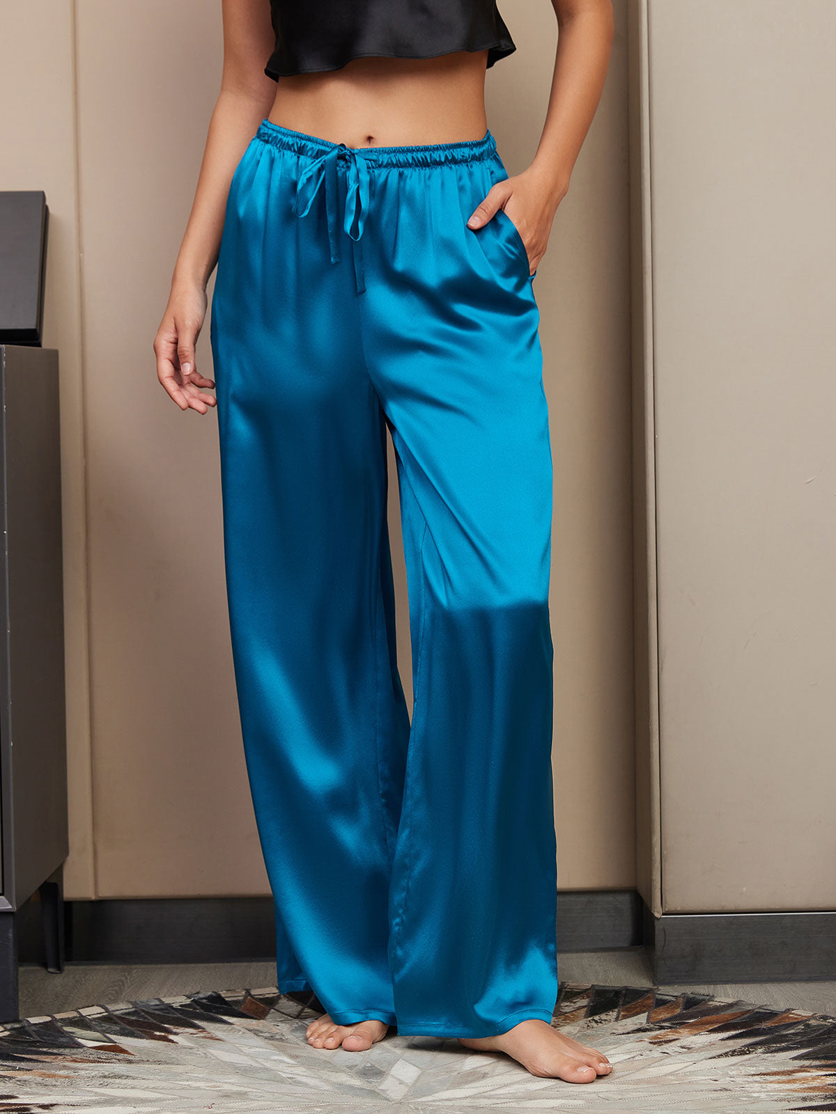 [Teal] SilkSilky  Pure Silk Womens Pants 003