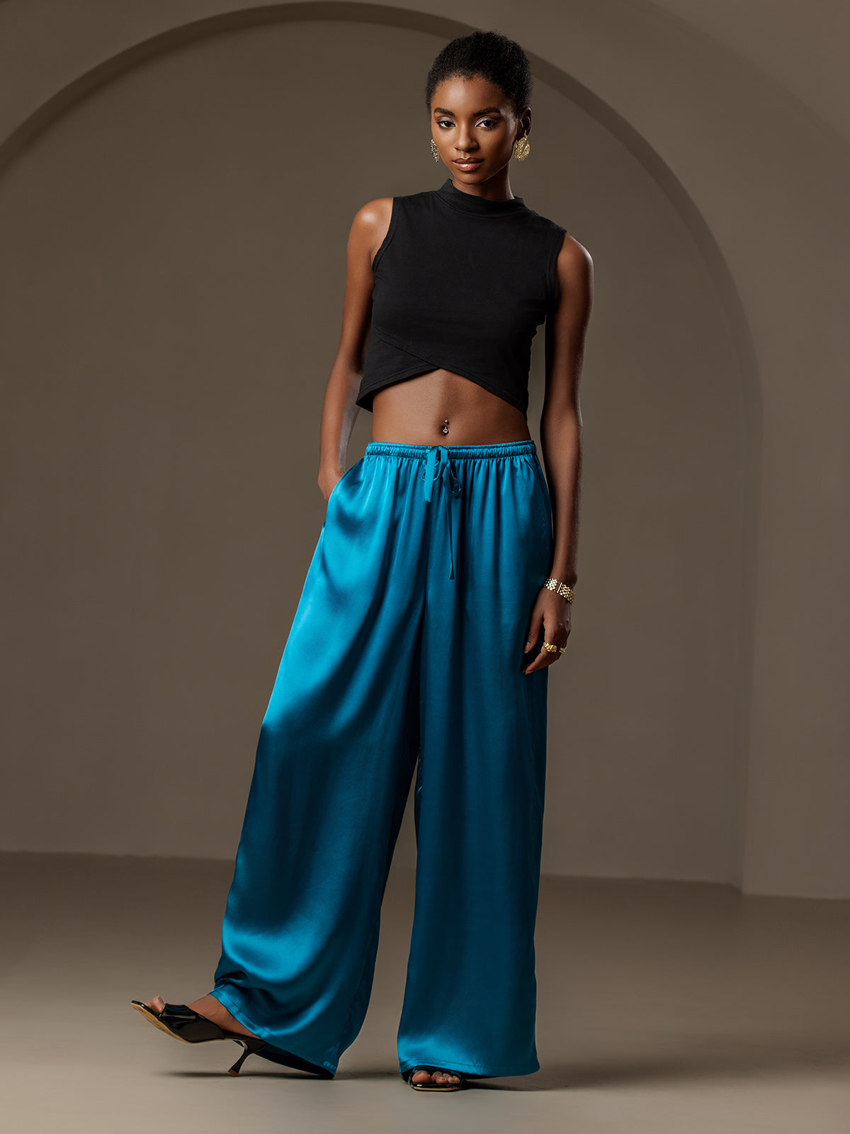 [Teal] SilkSilky  Pure Silk Womens Pants 004