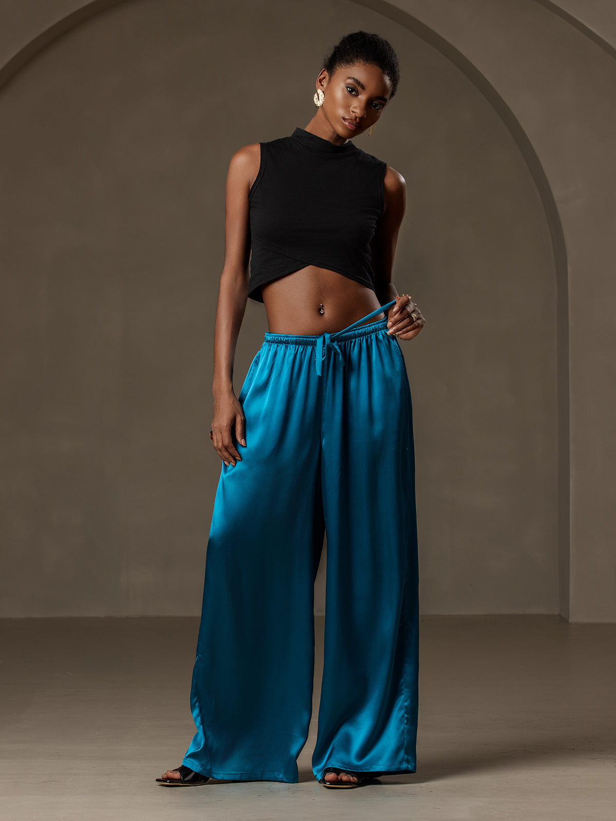 [Teal] SilkSilky  Pure Silk Womens Pants 005