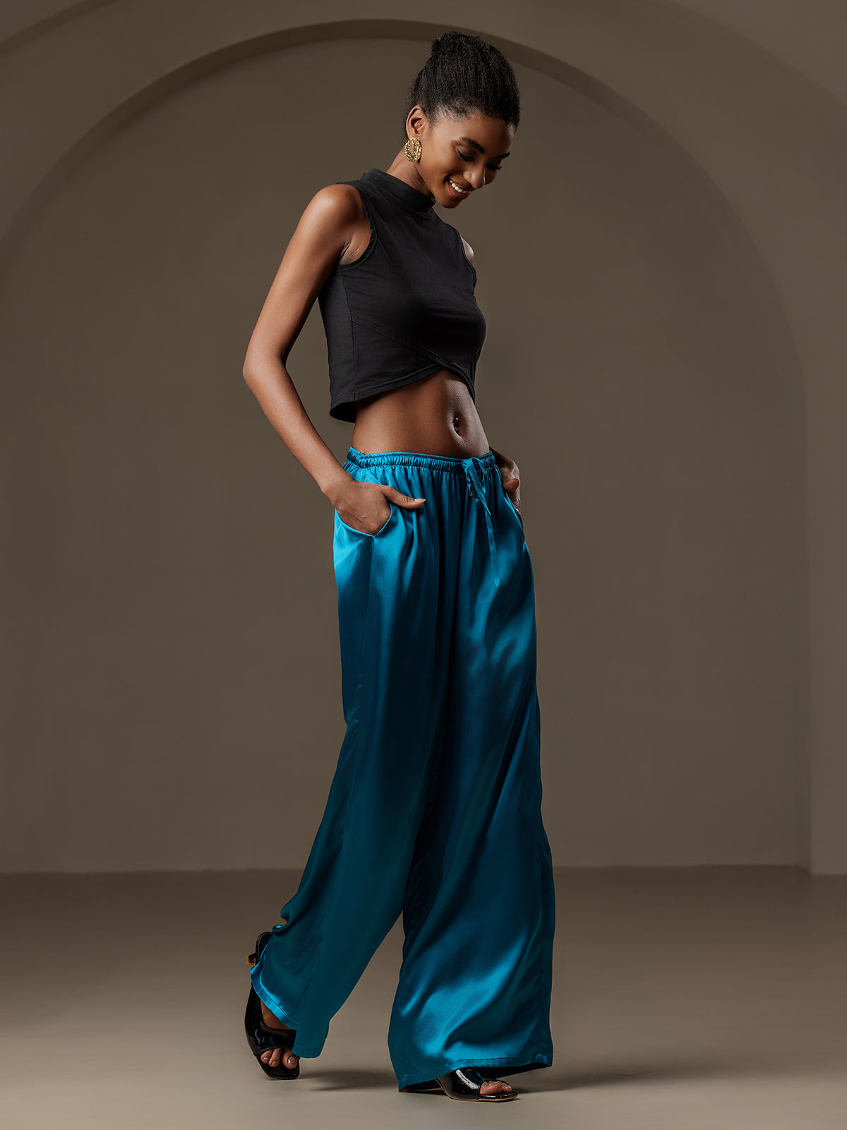[Teal] SilkSilky  Pure Silk Womens Pants 006