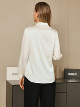 [White] SilkSilky  19Momme Long Sleeve Collar Women's Shirt 002