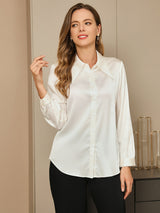 [White] SilkSilky  19Momme Long Sleeve Collar Women's Shirt 005