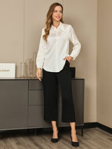 [White] SilkSilky  19Momme Long Sleeve Collar Women's Shirt 007