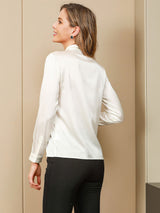 [White] SilkSilky  19Momme Long Sleeve Tie Neck Women's Shirt 002