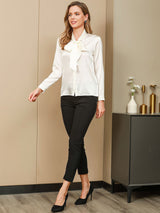 [White] SilkSilky  19Momme Long Sleeve Tie Neck Women's Shirt 004