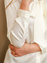 [White] SilkSilky  19Momme Long Sleeve Tie Neck Women's Shirt 006