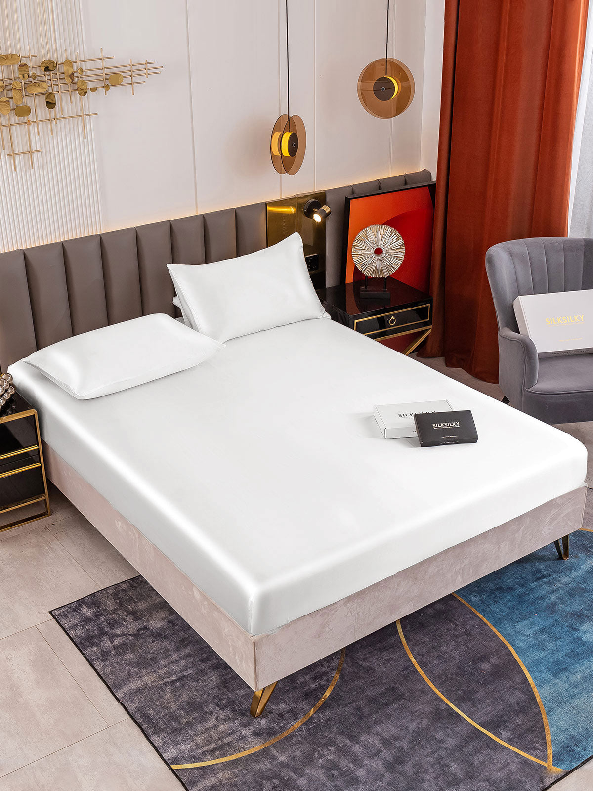 [White] SilkSilky 19Momme Pure Silk Bedding Set 001