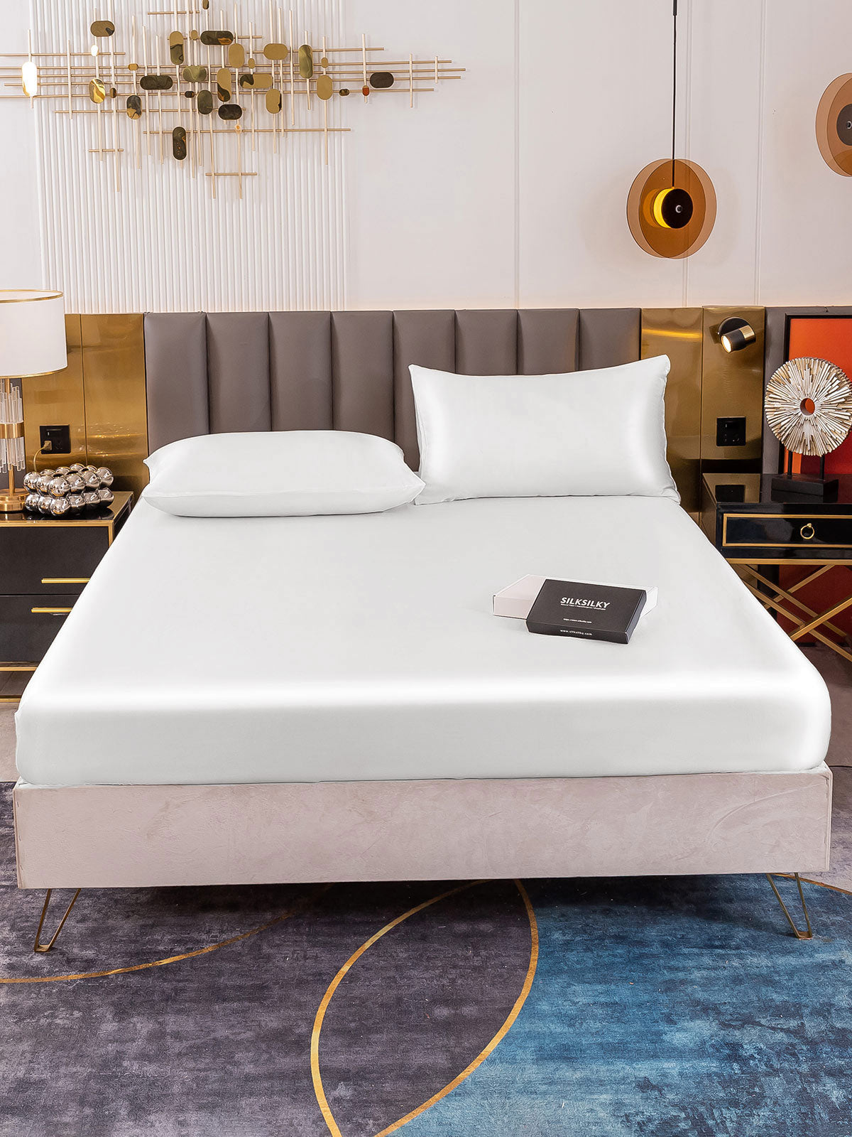 [White] SilkSilky 19Momme Pure Silk Bedding Set 002