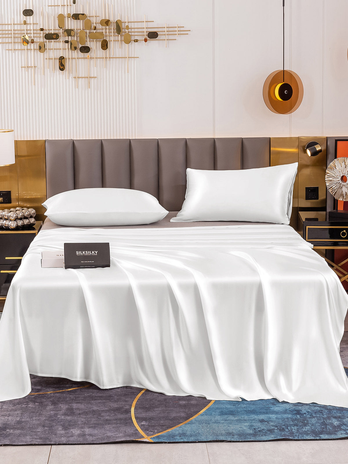 [White] SilkSilky 19Momme Pure Silk Bedding Set 002