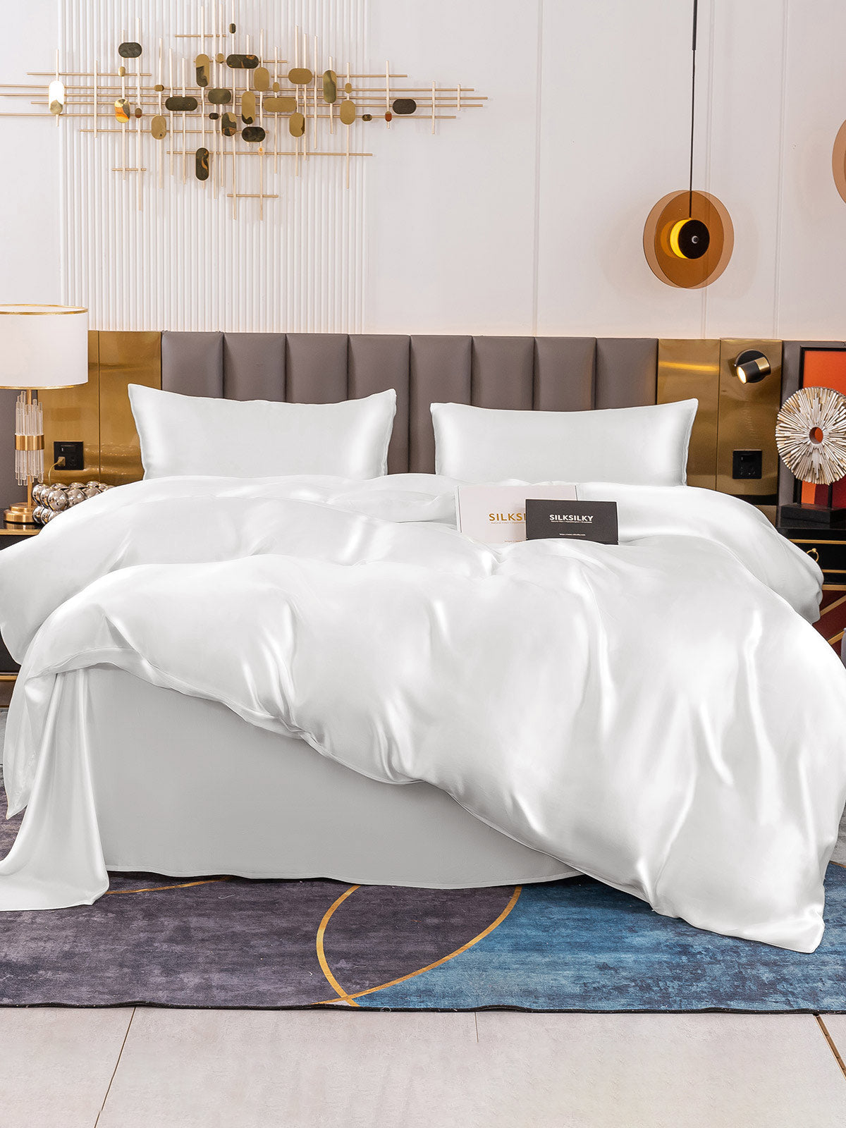 [White] SilkSilky 19Momme Pure Silk Bedding Set 002