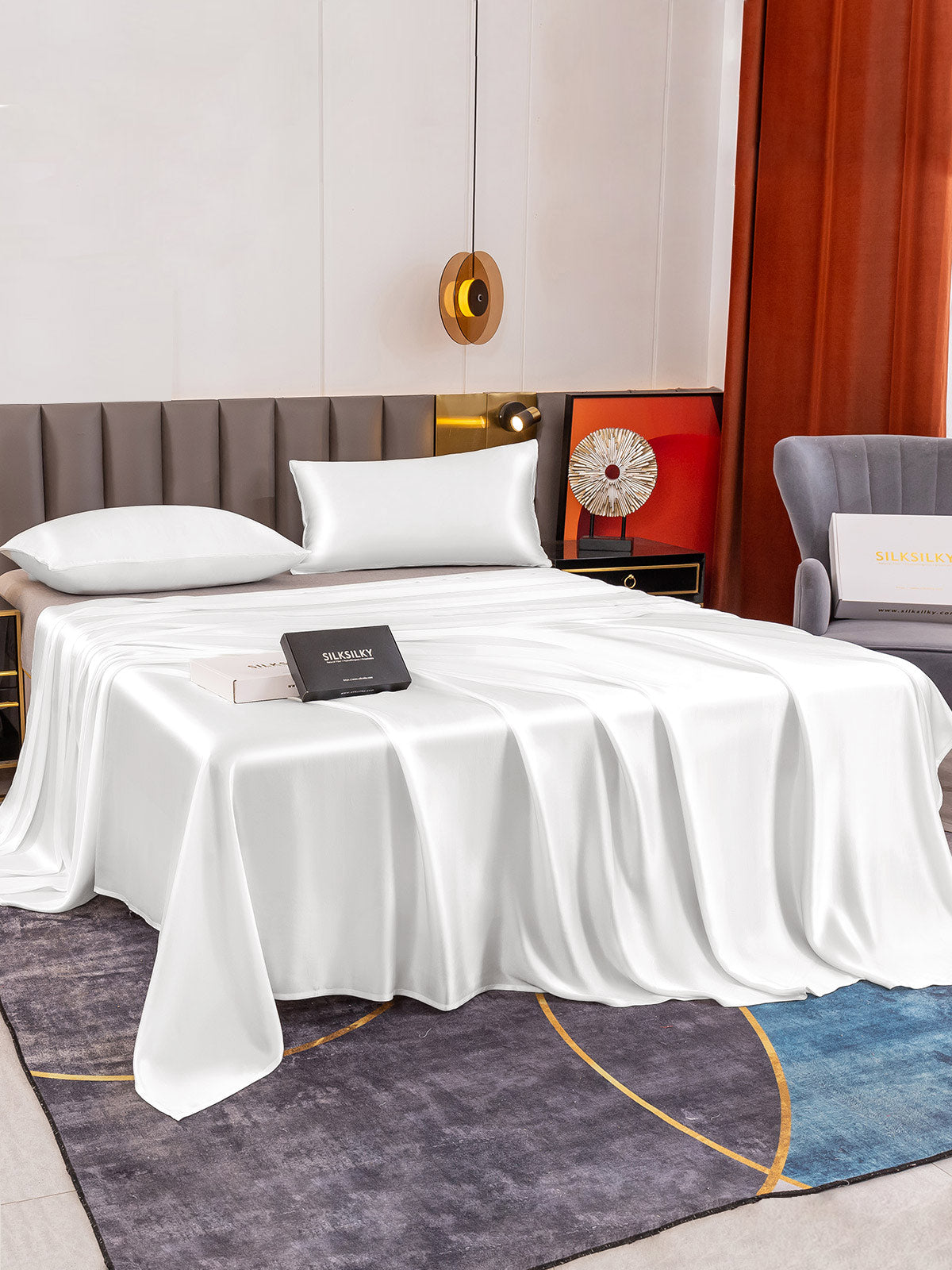 [White] SilkSilky 19Momme Pure Silk Bedding Set 003