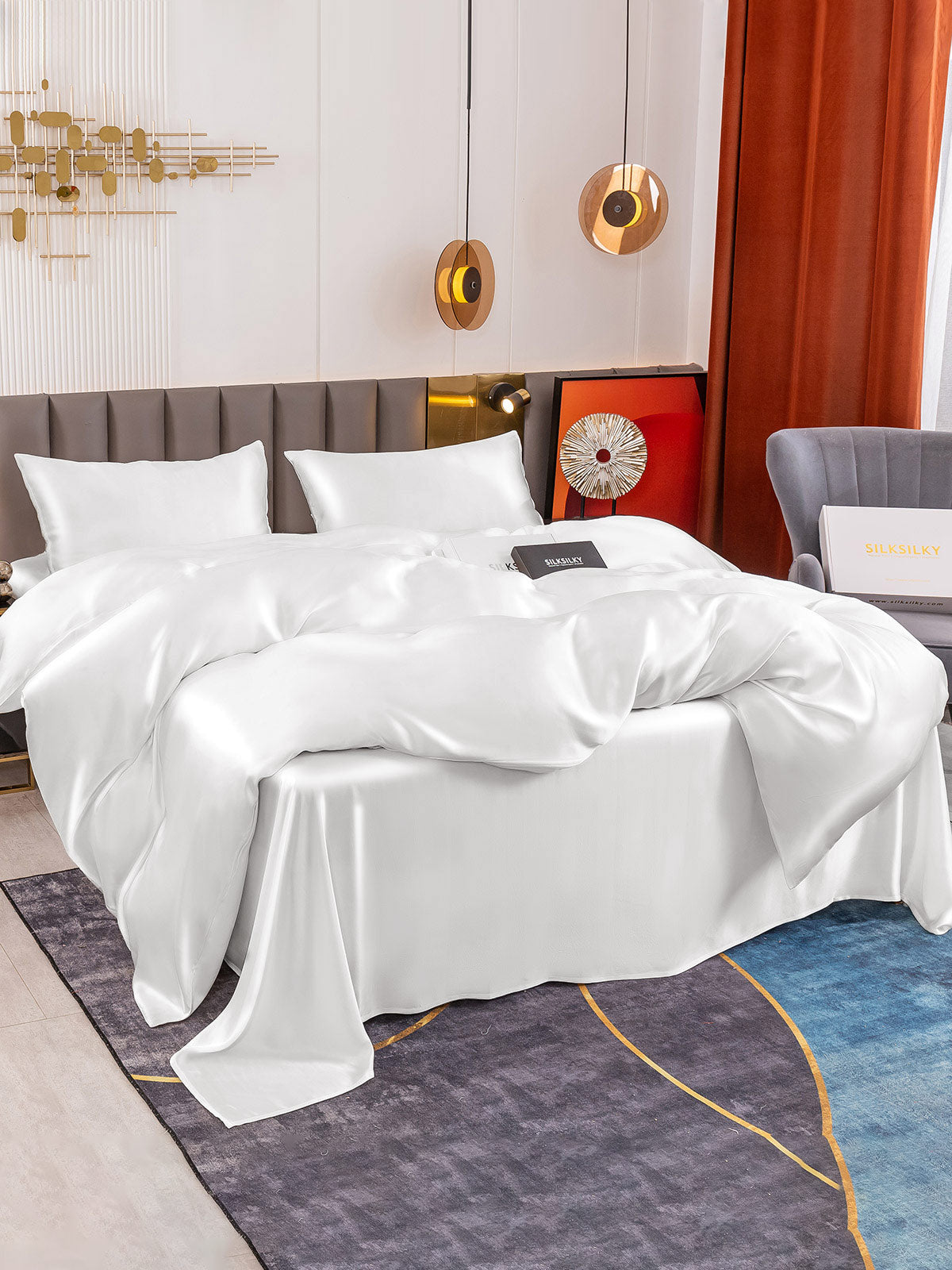 [White] SilkSilky 19Momme Pure Silk Bedding Set 003