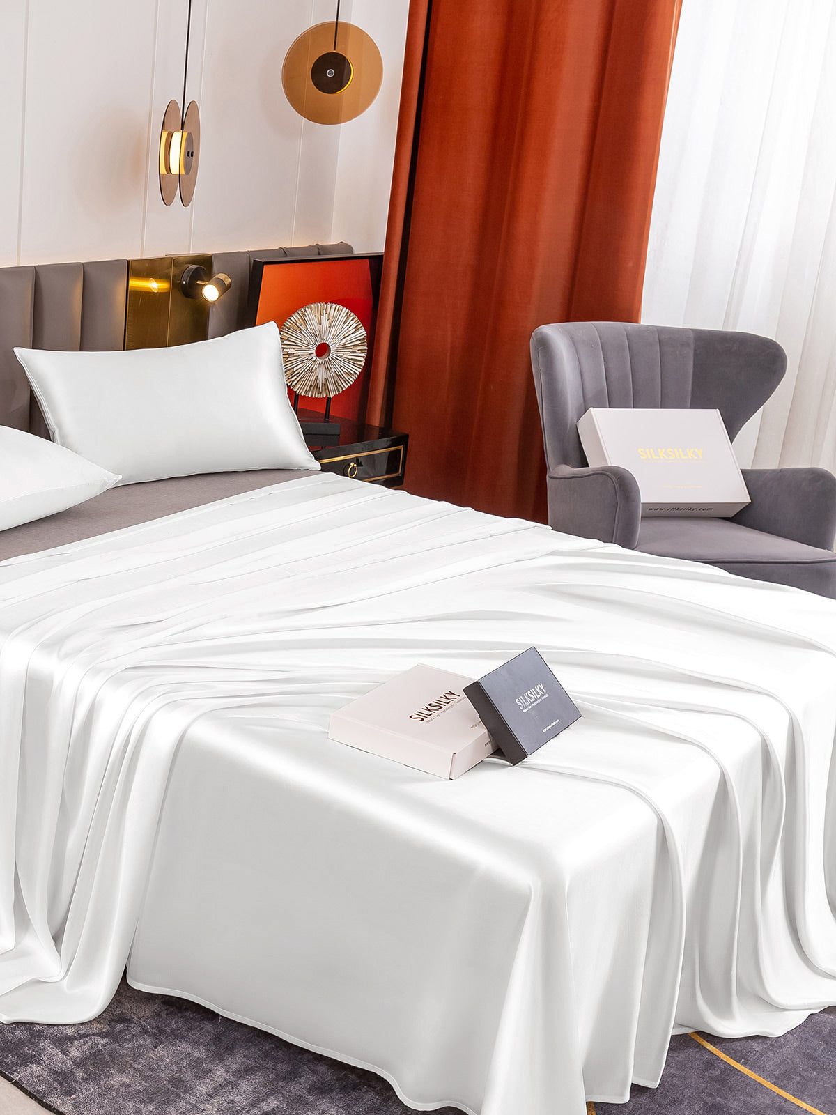[White] SilkSilky 19Momme Pure Silk Bedding Set 004