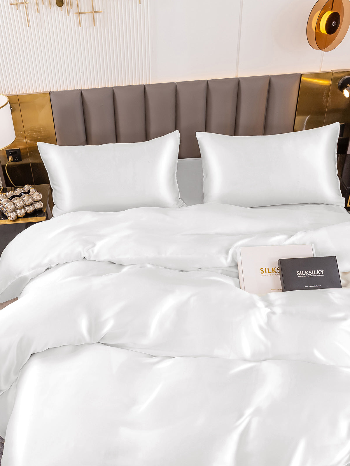 [White] SilkSilky 19Momme Pure Silk Bedding Set 004