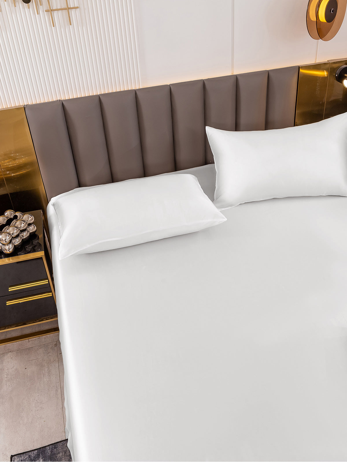 [White] SilkSilky 19Momme Pure Silk Bedding Set 005