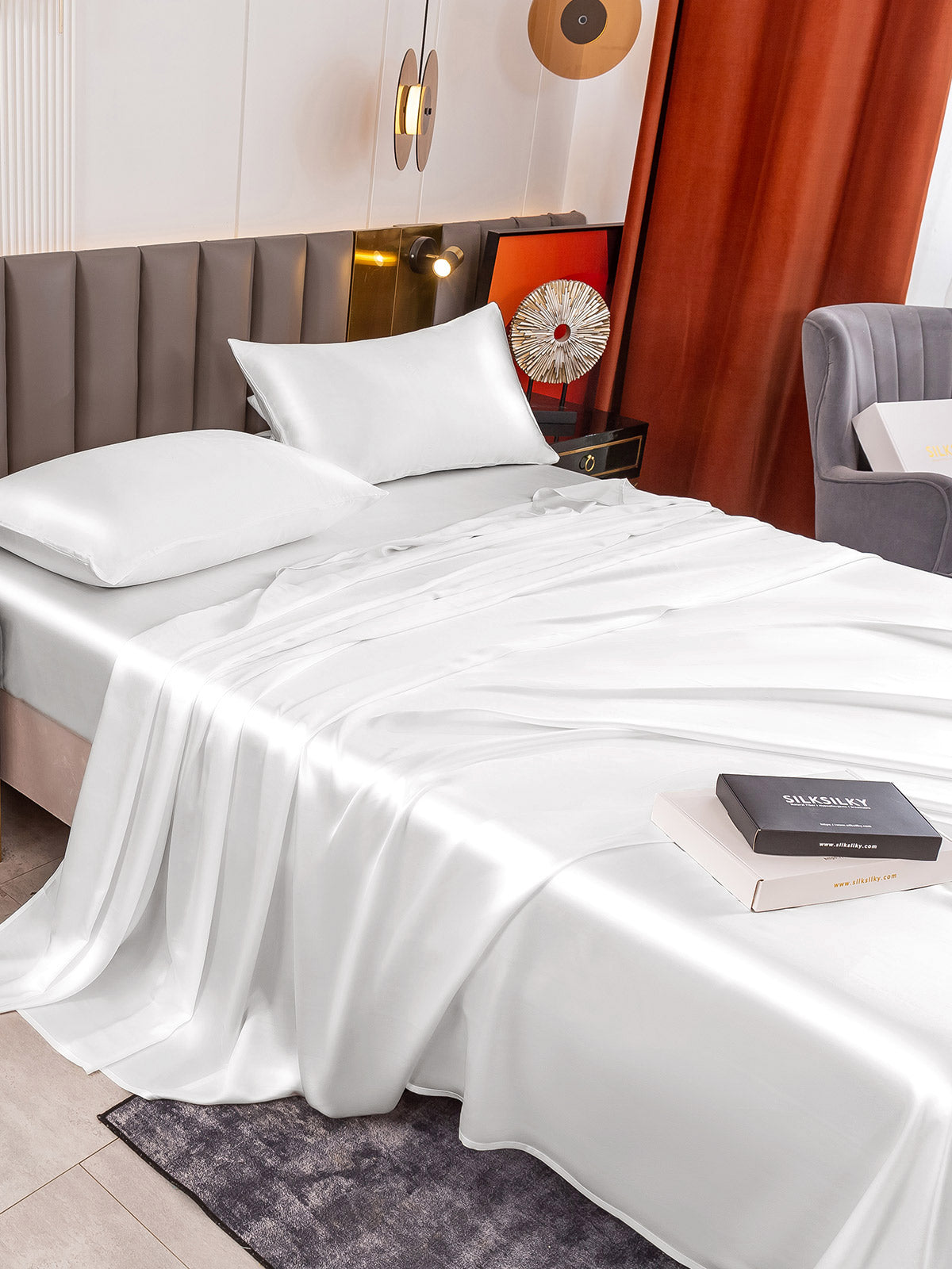 [White] SilkSilky 19Momme Pure Silk Bedding Set 007