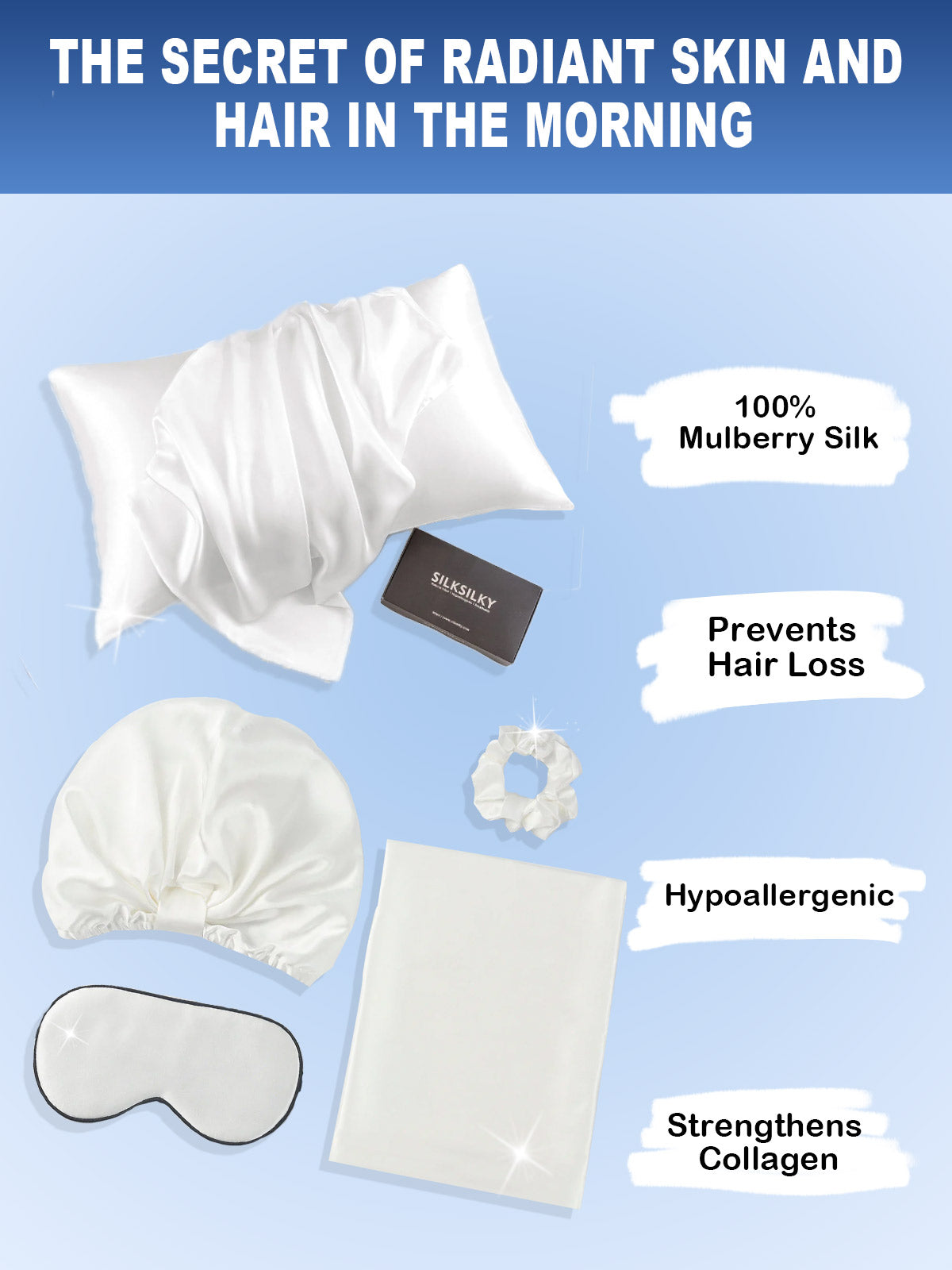 [White] SilkSilky 19Momme Pure Silk Pillowcase Set 002