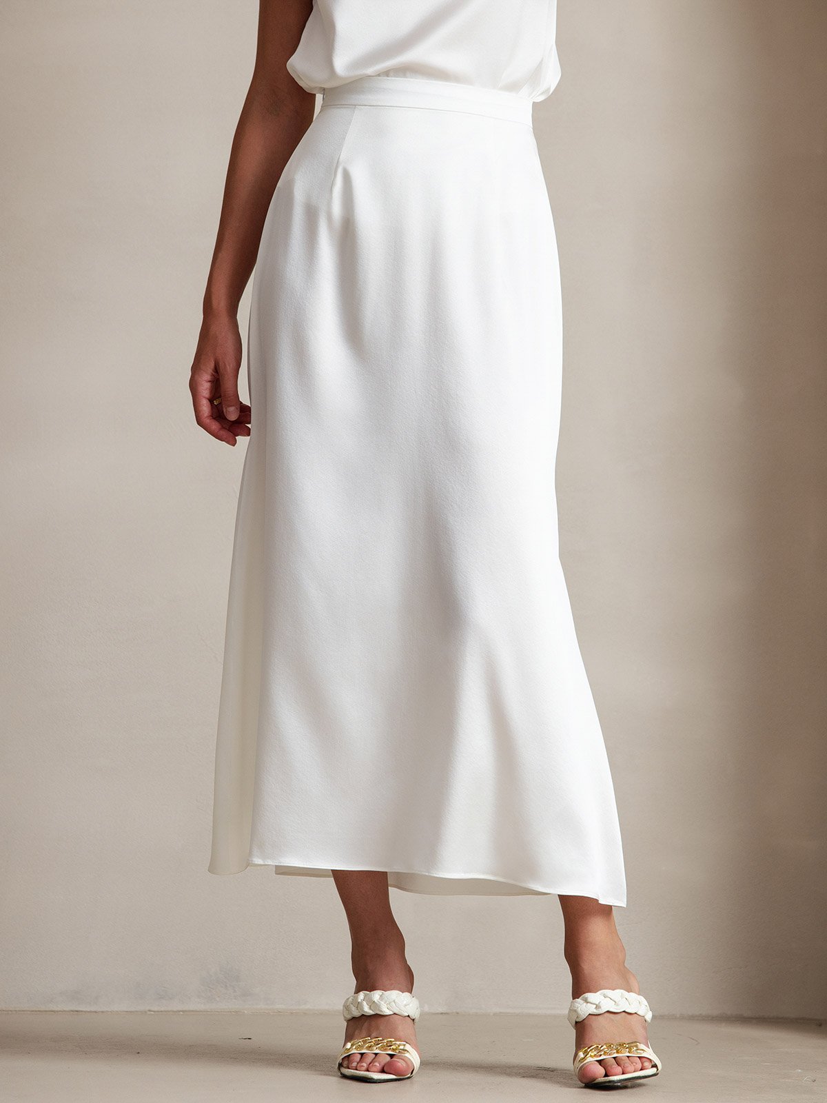 [White] SilkSilky 19Momme Silk Skirt 001