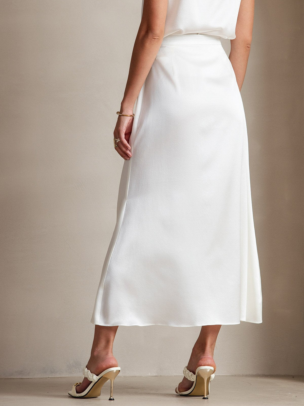 [White] SilkSilky 19Momme Silk Skirt 002