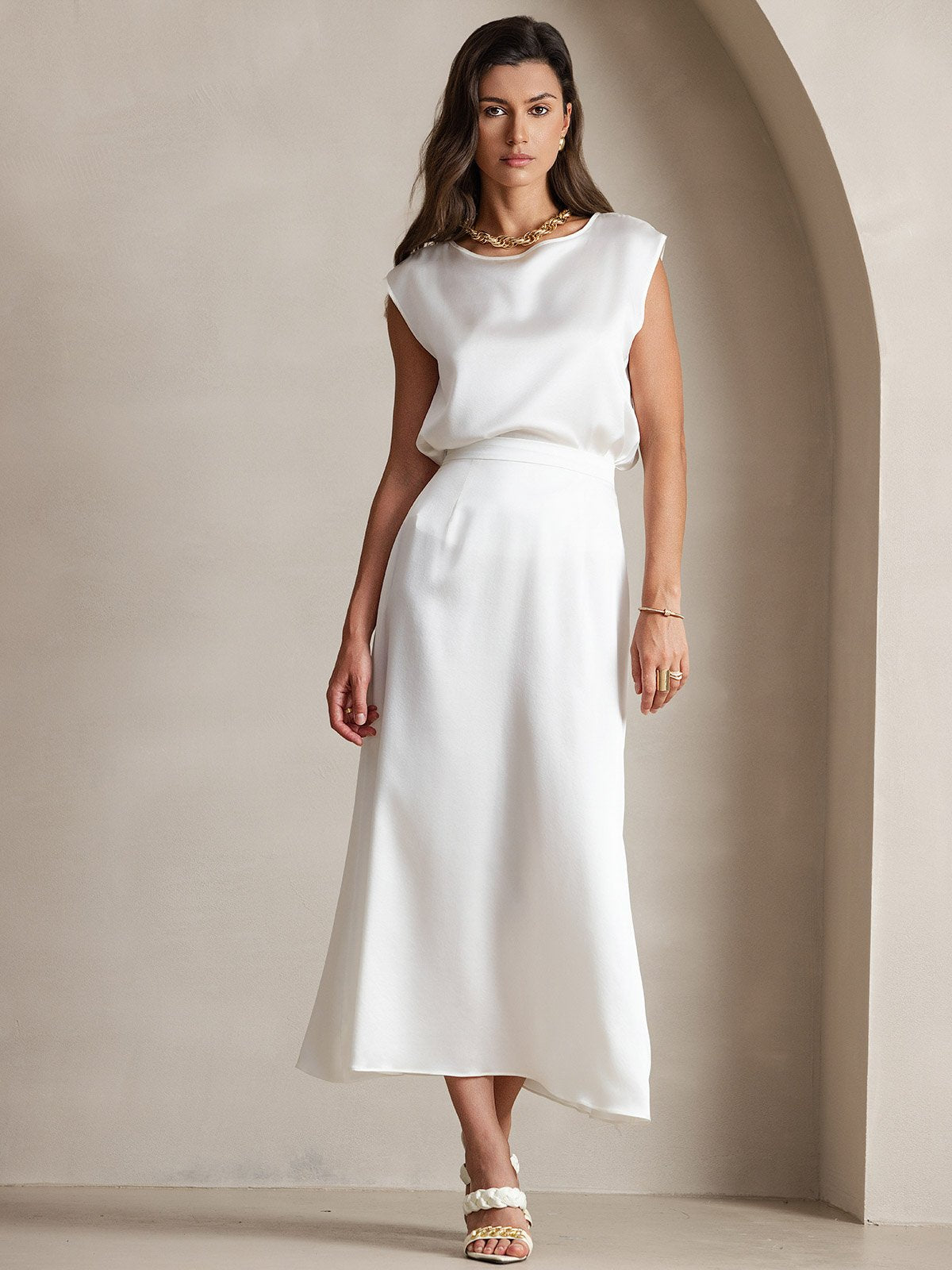 [White] SilkSilky 19Momme Silk Skirt 003