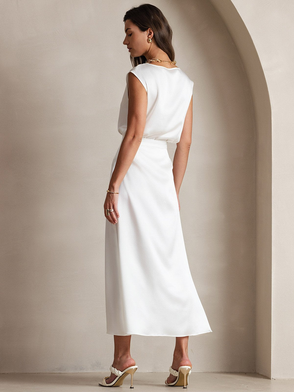 [White] SilkSilky 19Momme Silk Skirt 004