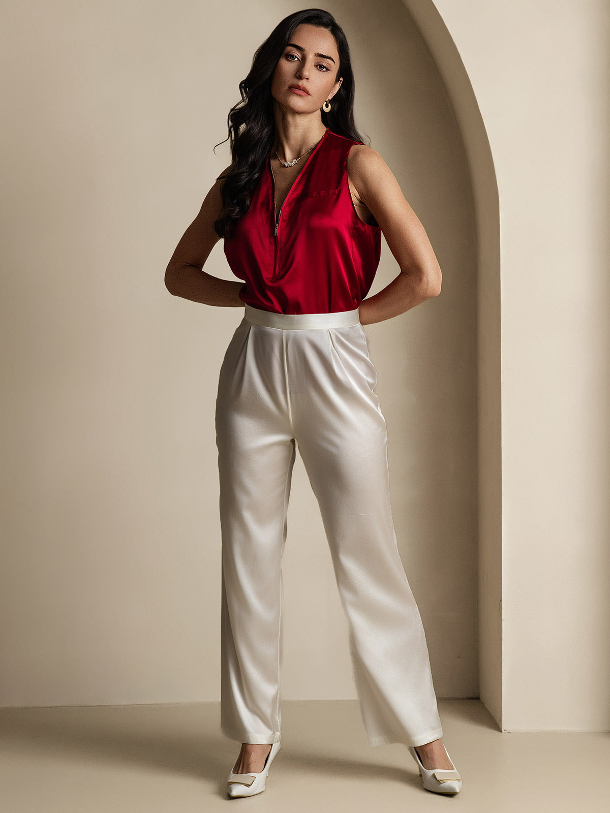 [White] SilkSilky 19Momme Silk Womens Pants 002