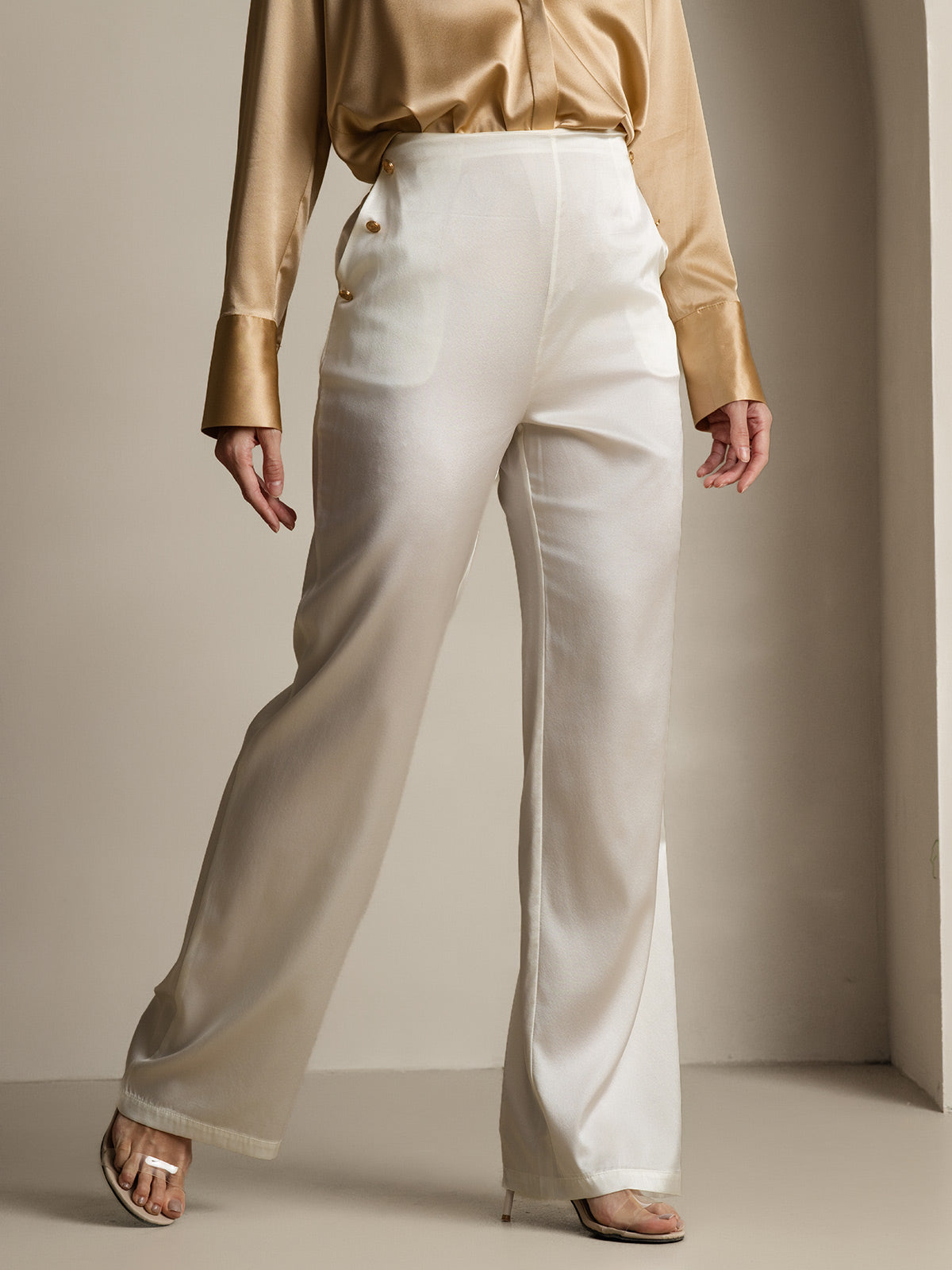 [White] SilkSilky 19Momme Silk Womens Pants 004
