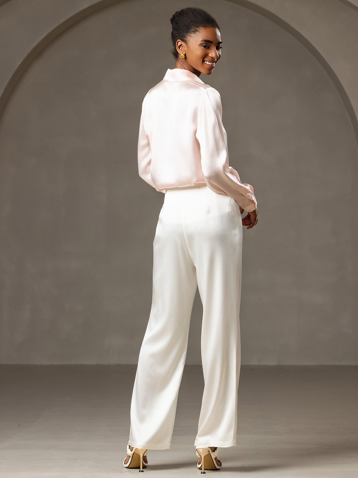 [White] SilkSilky 19Momme Silk Womens Pants 004