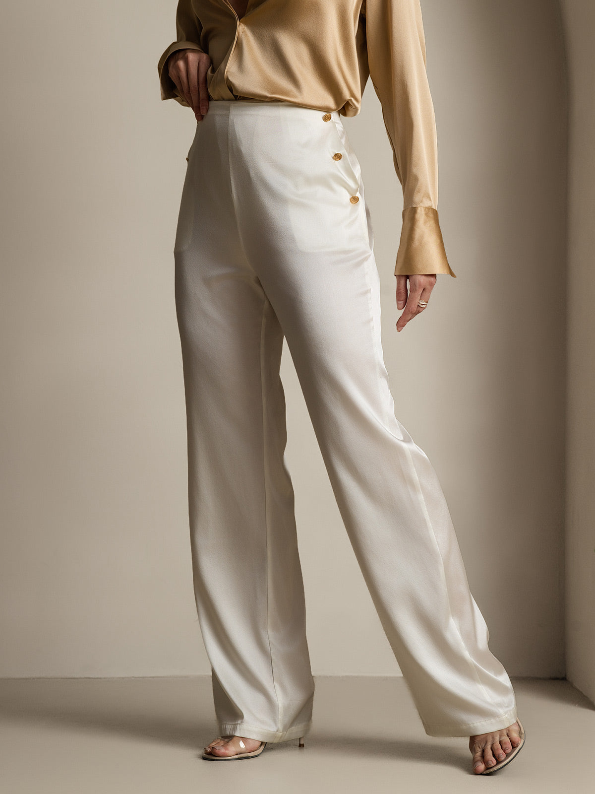 [White] SilkSilky 19Momme Silk Womens Pants 006