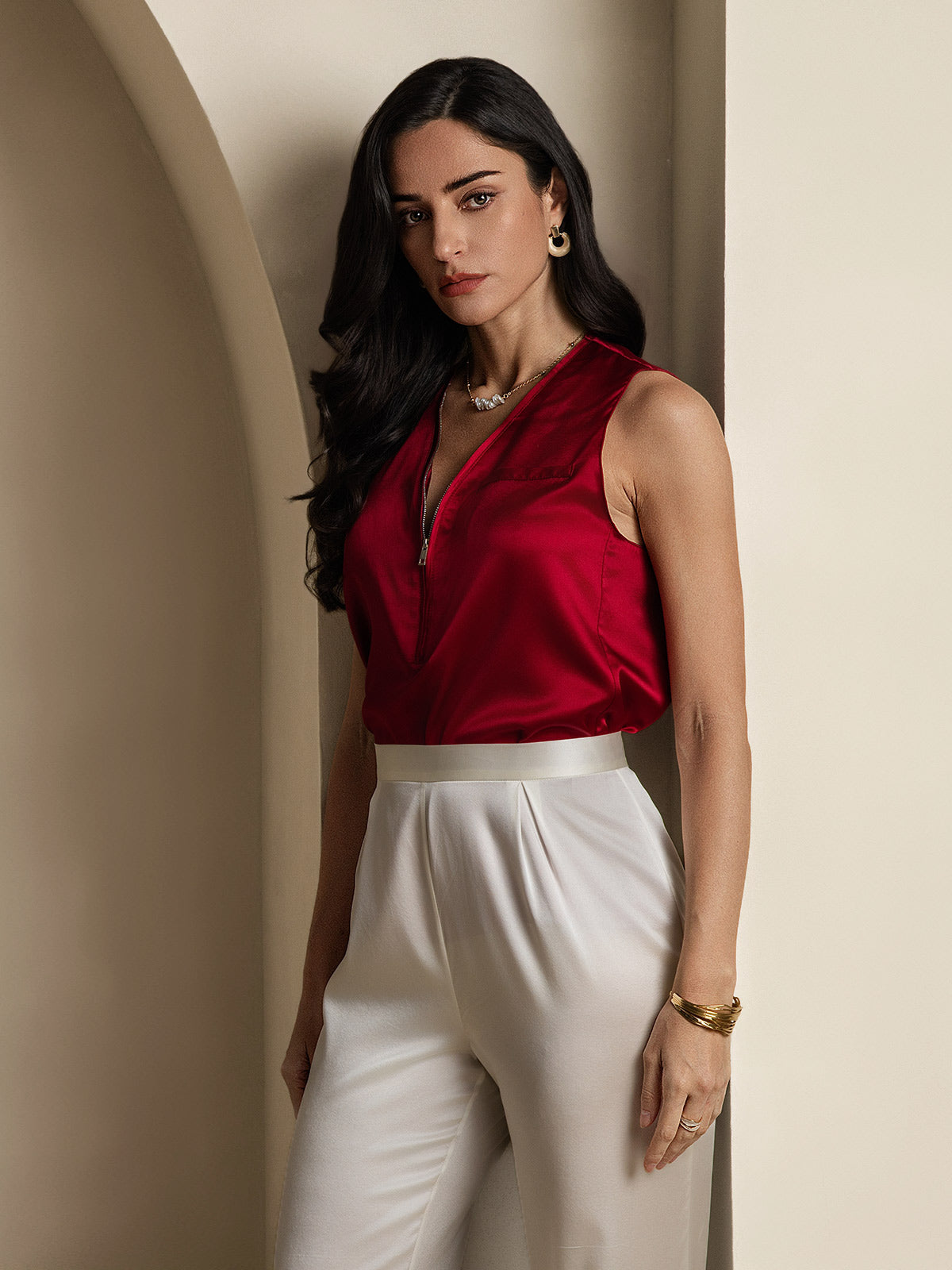 [White] SilkSilky 19Momme Silk Womens Pants 007