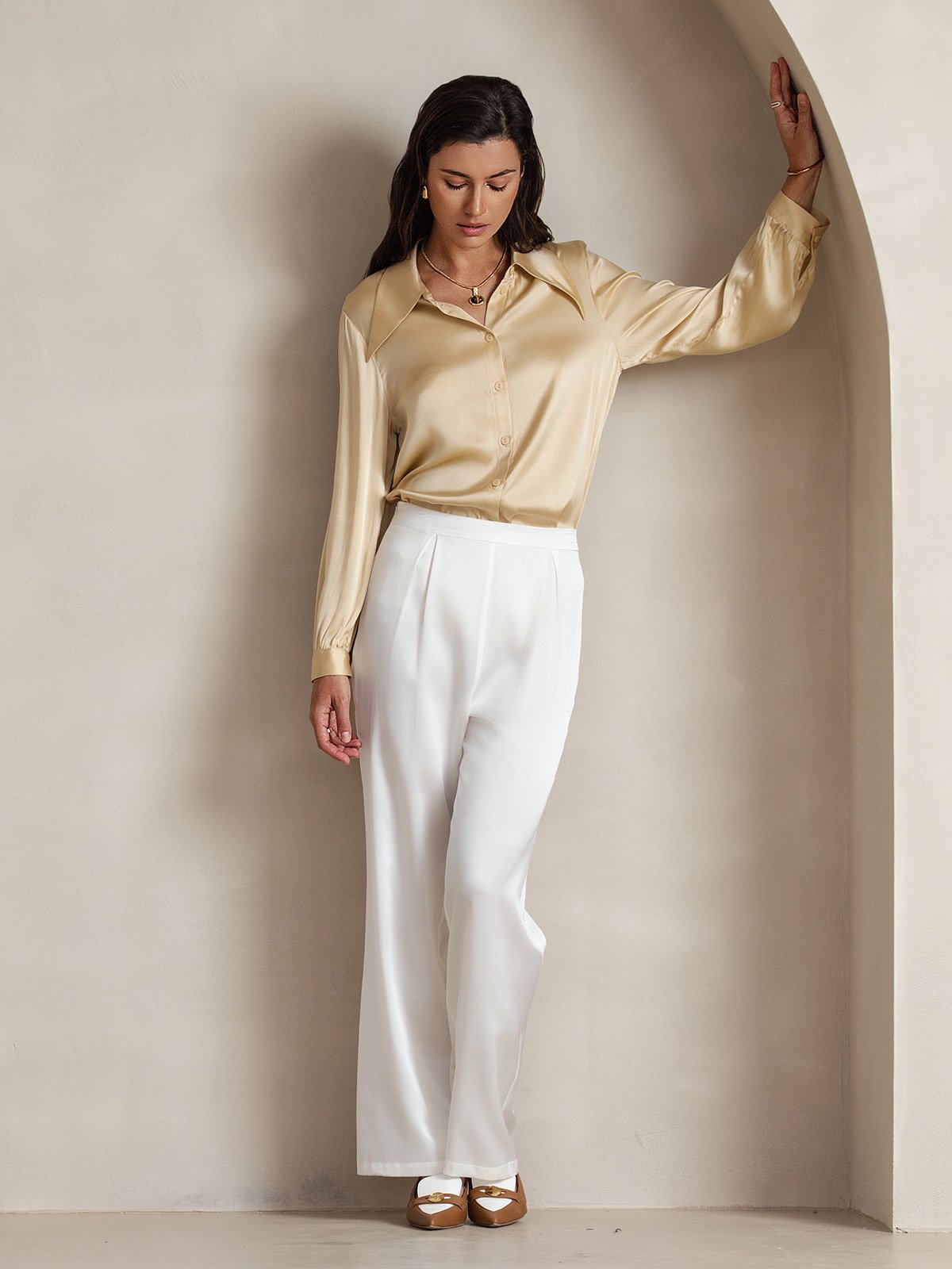 [White] SilkSilky 19Momme Silk Womens Pants 008