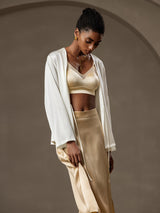 [White] SilkSilky  19Momme Stretch Silk Charmeuse Long Sleeve Women's Outerwear 005