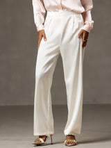 [White] SilkSilky  19Momme Stretch Silk Charmeuse Women's Pants 001