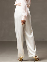 [White] SilkSilky  19Momme Stretch Silk Charmeuse Women's Pants 002