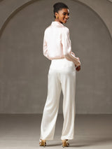 [White] SilkSilky  19Momme Stretch Silk Charmeuse Women's Pants 004