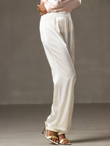 [White] SilkSilky  19Momme Stretch Silk Charmeuse Women's Pants 005