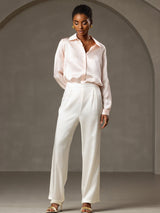 [White] SilkSilky  19Momme Stretch Silk Charmeuse Women's Pants 006