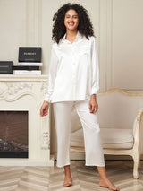 [White] SilkSilky  22Momme Long Sleeve Women's Pajamas 001