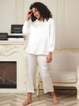 [White] SilkSilky  22Momme Long Sleeve Women's Pajamas 005